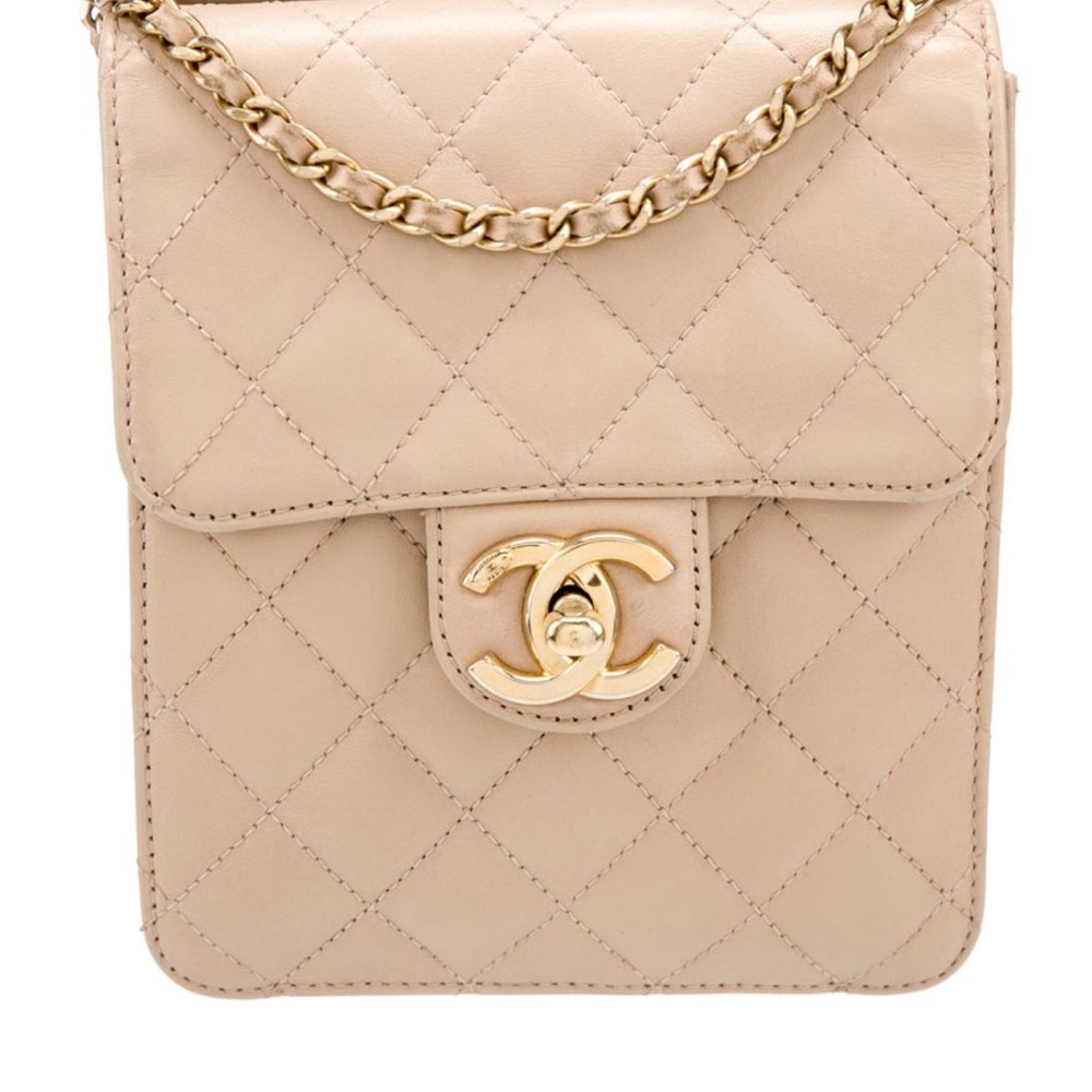 Chanel Light Tan Quilted Crossbody Bag with Gold Chain